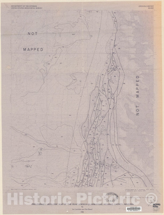 Map : Preliminary geologic map of the Olaf Knolls quadrangle, Mohave County, Arizona, 1981 Cartography Wall Art :