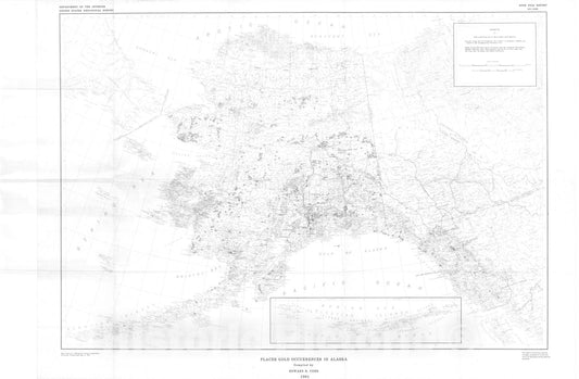 Map : Placer gold occurrences in Alaska, 1981 Cartography Wall Art :