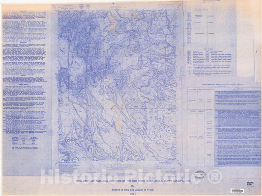 Map : Geologic map and coal sections of the Red Point quadrangle, Emery County, Utah, 1981 Cartography Wall Art :