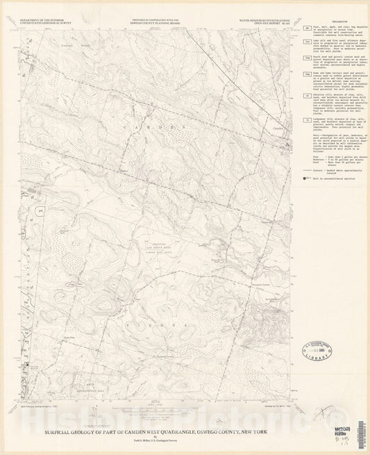 Map : Surficial geology of part of Camden West quadrangle, Oswego County, New York, 1981 Cartography Wall Art :