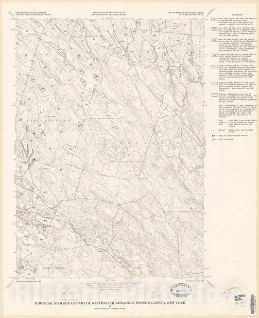 Map : Surficial geology of Westdale quadrangle, Oswego County, New York, 1981 Cartography Wall Art :