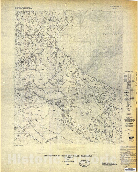 Map : Geologic map of the Rio Bravo Ranch quadrangle, California, 1981 Cartography Wall Art :