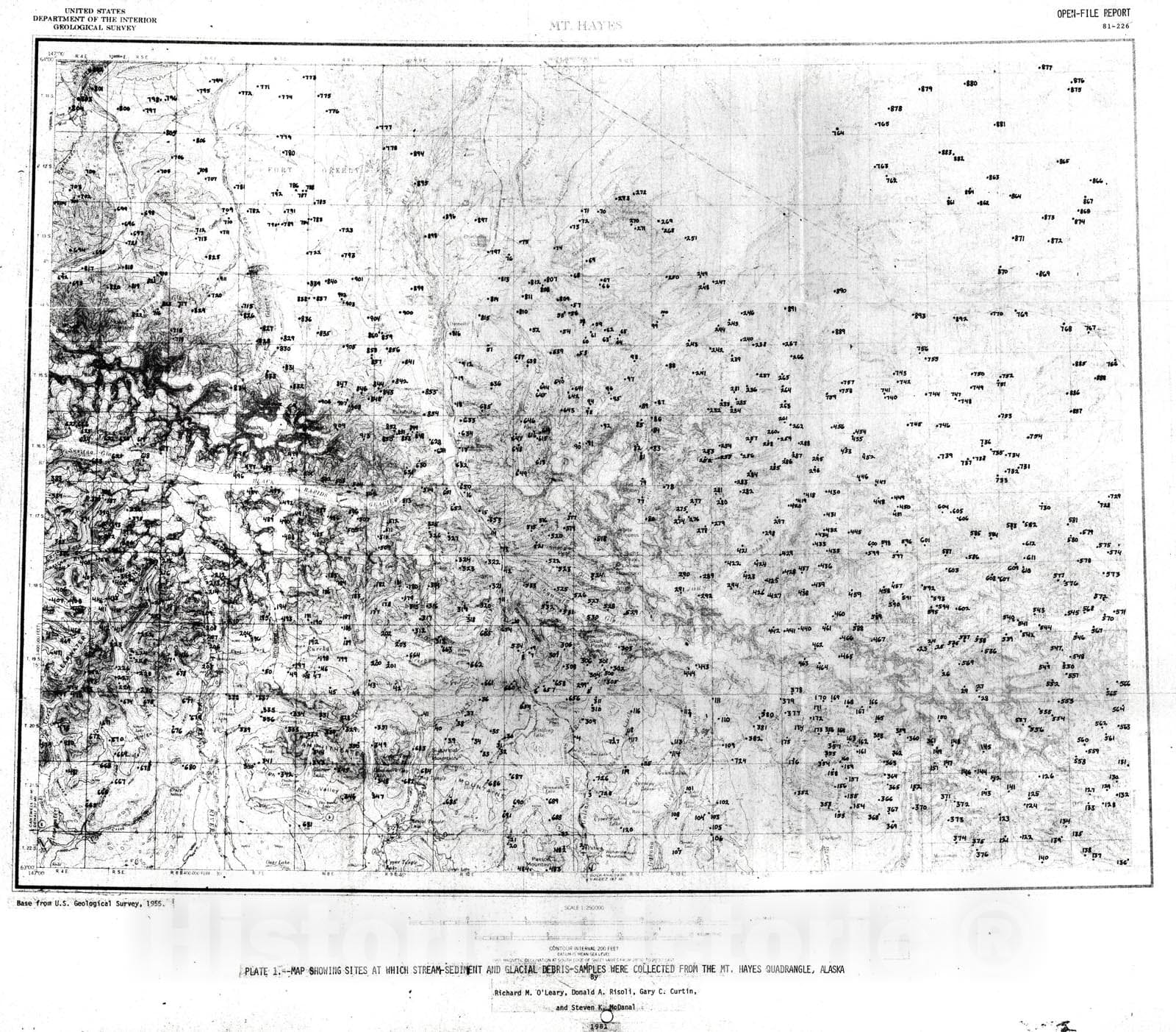 Map : Spectrographic and chemical analyses of stream-sediment and glacial-debris samples from Mt. Hayes quadrangle, Alaska, 1981 Cartography Wall Art :