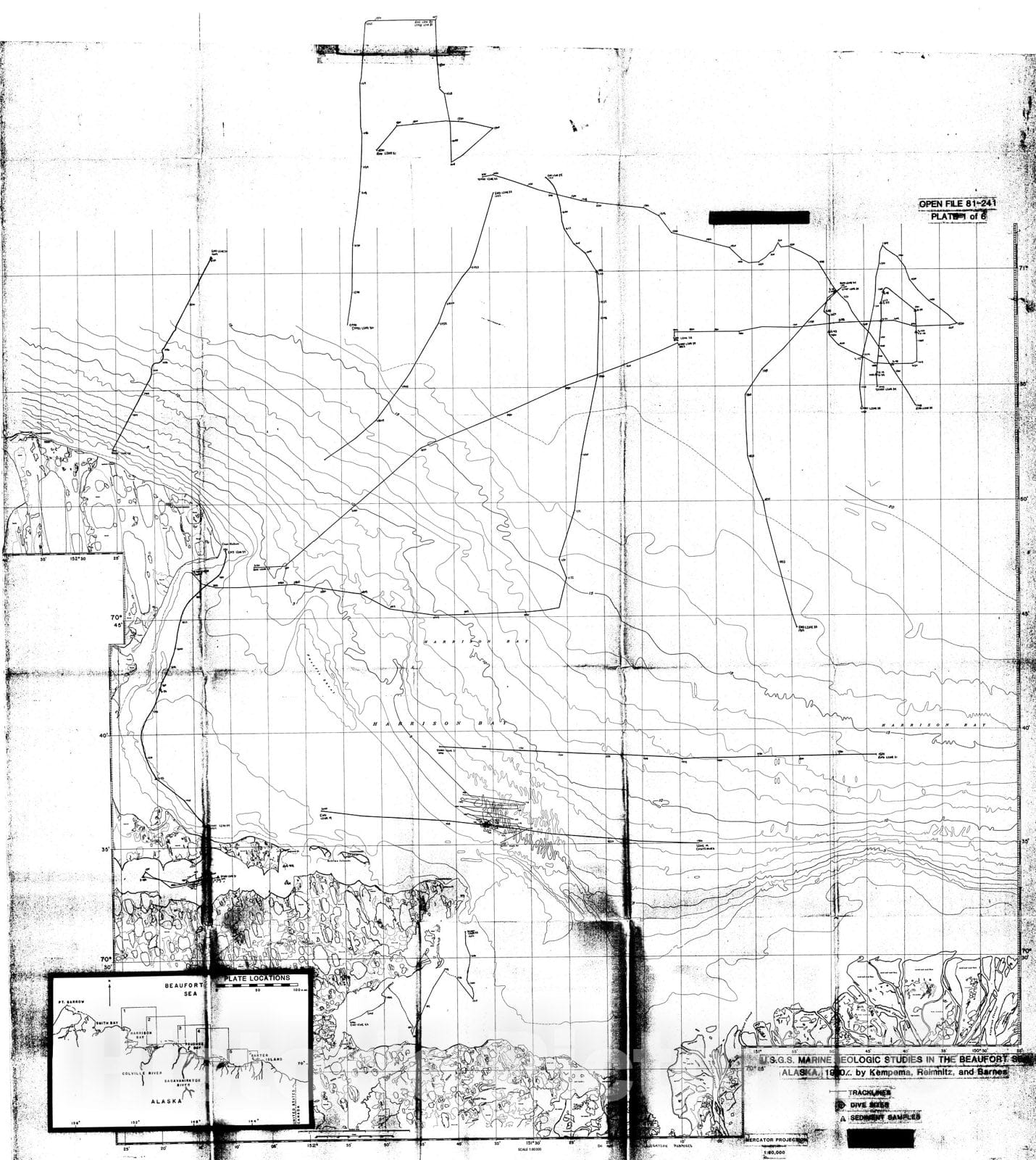 Map : Marine geologic studies in the Beaufort Sea, Alaska, 1980, location, data type, and records obtained, 1981 Cartography Wall Art :