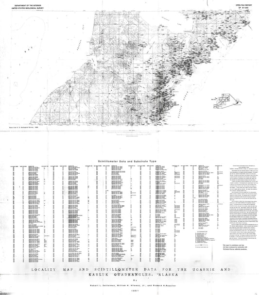 Map : Locality map and scintillometer data for the Ugashik and Karluk quadrangles, Alaska, 1981 Cartography Wall Art :