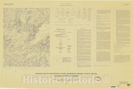 Map : Geologic map of the Huntoon Valley quadrangle, Mineral County, Nevada and Mono County, California, 1981 Cartography Wall Art :