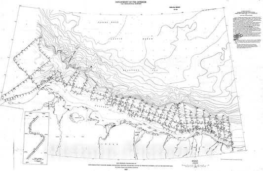 Map : Map showing tracklines of high-resolution uniboom seismic reflection profiles collected August twenty-five through October 5, 1977, in the Beaufort Sea, 1981 Cartography Wall Art :