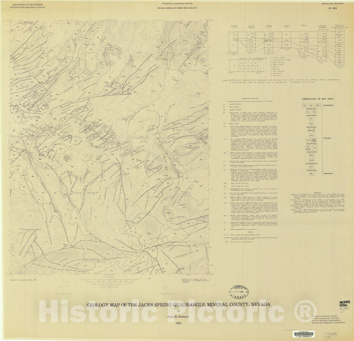Map : Geology of the Jacks Spring quadrangle, Mineral County, Nevada, 1981 Cartography Wall Art :