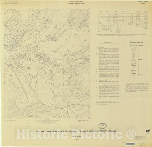 Map : Geology of the Jacks Spring quadrangle, Mineral County, Nevada, 1981 Cartography Wall Art :