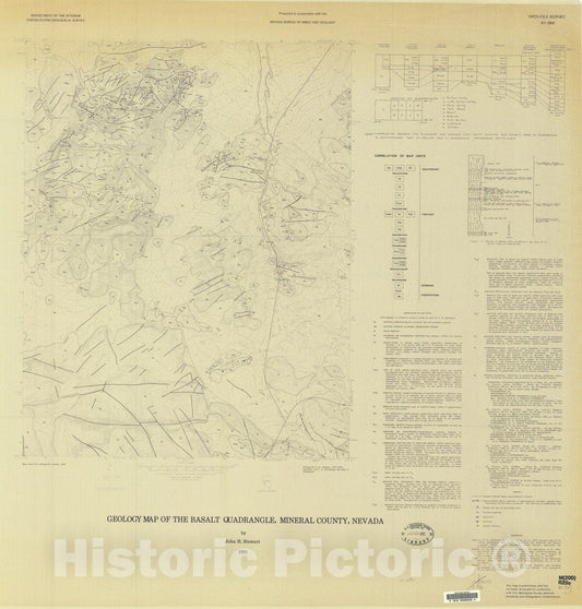 Map : Geology of the Basalt quadrangle, Mineral County, Nevada, 1981 Cartography Wall Art :