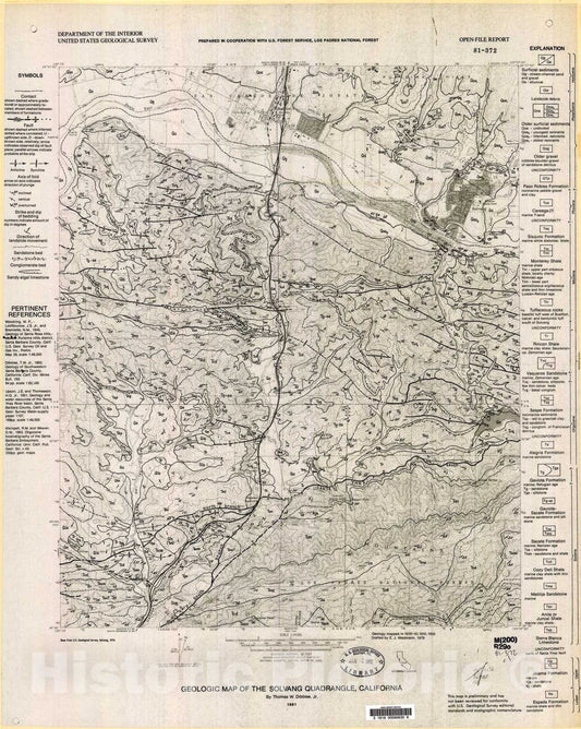Map : Geologic map of the Solvang quadrangle, California, 1981 Cartography Wall Art :