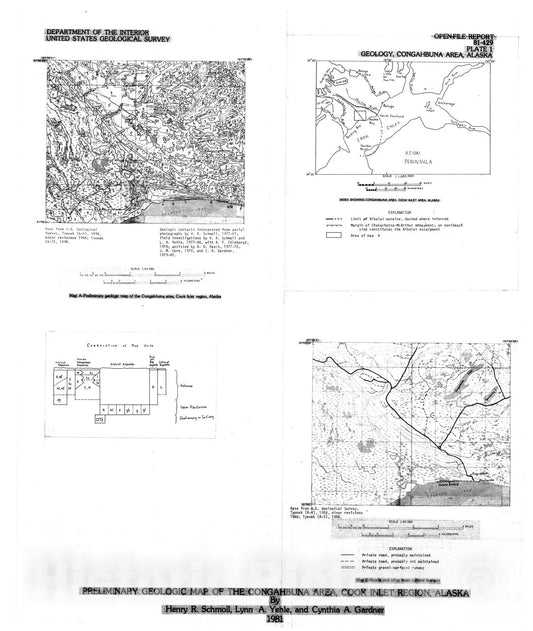Map : Preliminary geologic map of the Congahbuna area, Cook Inlet region, Alaska, 1981 Cartography Wall Art :