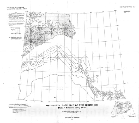 Map : Equal-area base map of the Bering Sea, plate 1: northern Bering shelf, 1981 Cartography Wall Art :