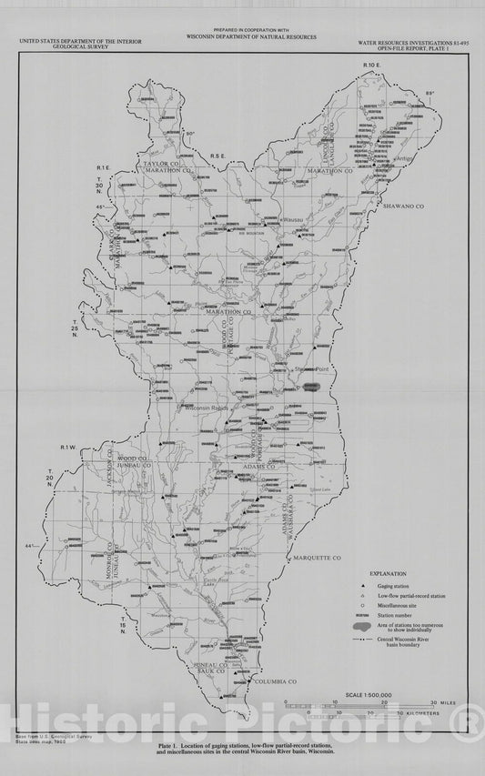 Map : Low-flow characteristics of streams in the central Wisconsin River basin, Wisconsin, 1981 Cartography Wall Art :