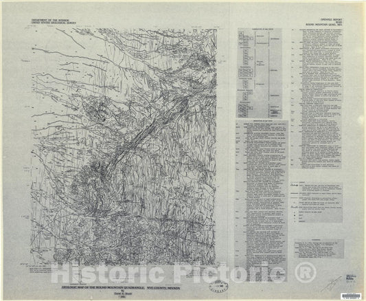 Map : Geologic map of the Round Mountain quadrangle, Nye County, Nevada, 1981 Cartography Wall Art :