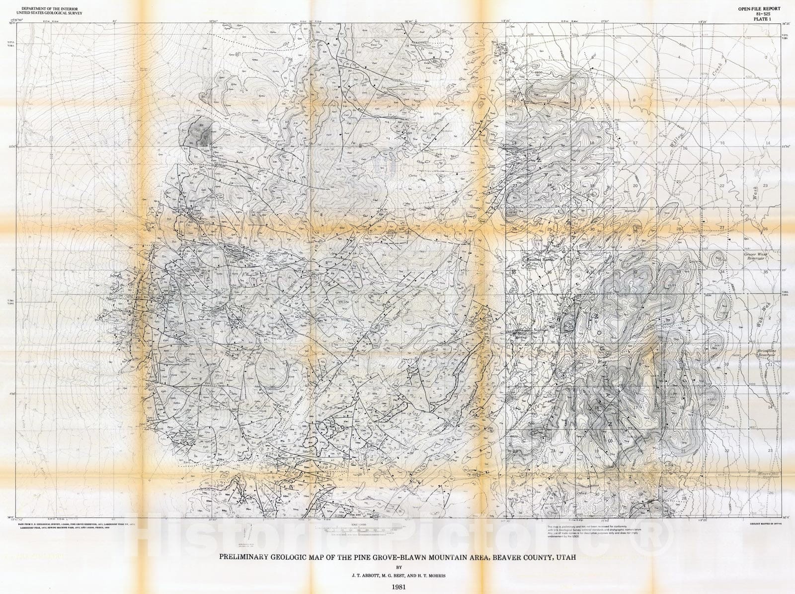 Map : Preliminary geologic map and cross sections of the Pine Grove - Blawn Mountain area, Beaver County, Utah, 1981 Cartography Wall Art :