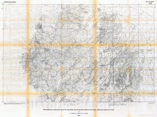 Map : Preliminary geologic map and cross sections of the Pine Grove - Blawn Mountain area, Beaver County, Utah, 1981 Cartography Wall Art :