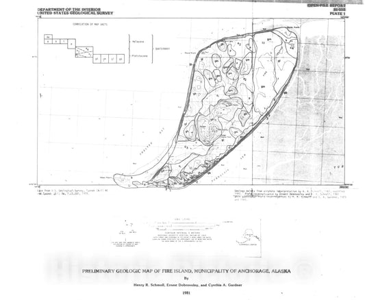Map : Preliminary geologic map of Fire Island, Municipality of Anchorage, Alaska, 1981 Cartography Wall Art :