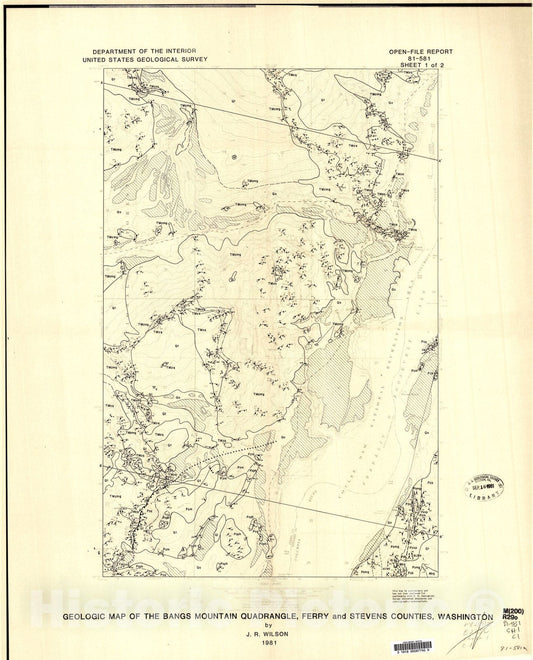 Map : Geologic map of the Bangs Mountain quadrangle, Ferry and Stevens Counties, Washington, 1981 Cartography Wall Art :