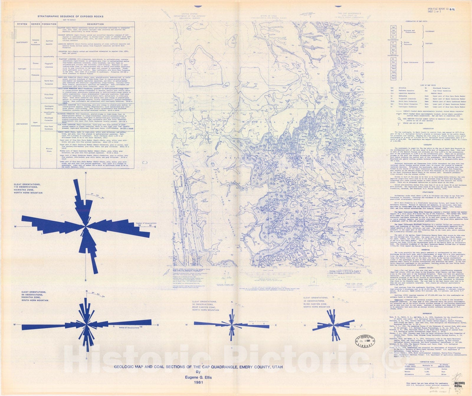 Map : Geologic map and coal sections of the Cap quadrangle, Emery County, Utah, 1981 Cartography Wall Art :