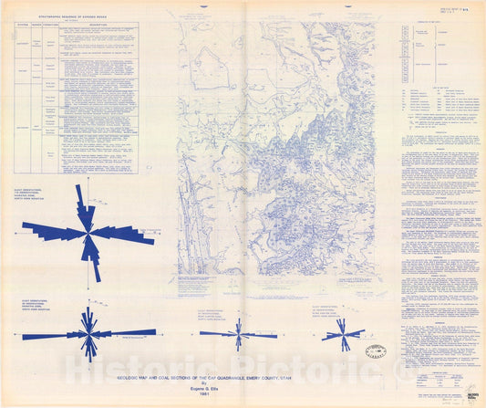 Map : Geologic map and coal sections of the Cap quadrangle, Emery County, Utah, 1981 Cartography Wall Art :