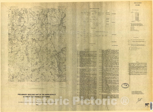 Map : Preliminary geologic map of the Markleeville 15-minute quadrangle, California, 1981 Cartography Wall Art :