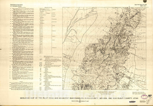 Map : Geologic map of the Pilot Peak and adjacent quadrangles, Elko County, Nevada, and Box Elder County, Utah, 1981 Cartography Wall Art :