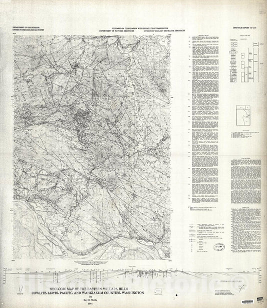 Map : Geologic map of the eastern Willapa Hills, Cowlitz, Lewis, Pacific, and Wahkiakum Counties, Washington , 1981 Cartography Wall Art :