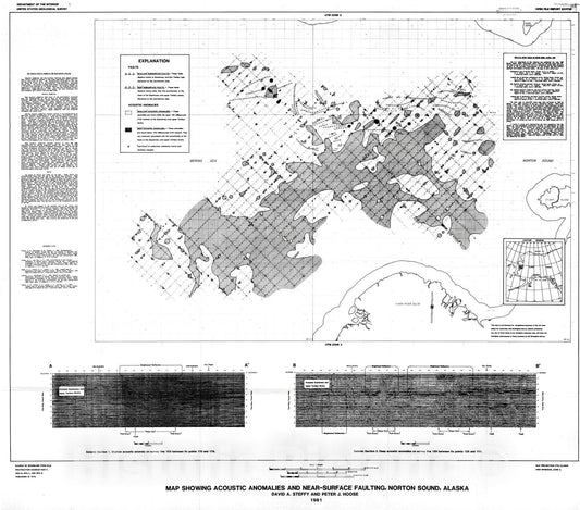 Map : Map showing acoustic anomalies and near-surface faulting, Norton Sound, Alaska, 1981 Cartography Wall Art :