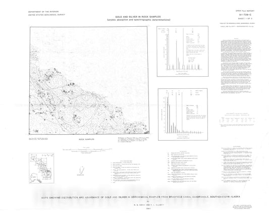 Map : Maps showing distribution and abundance of gold and silver in geochemical samples from Bradfield Canal quadrangle, southeastern Alaska, 1981 Cartography Wall Art :