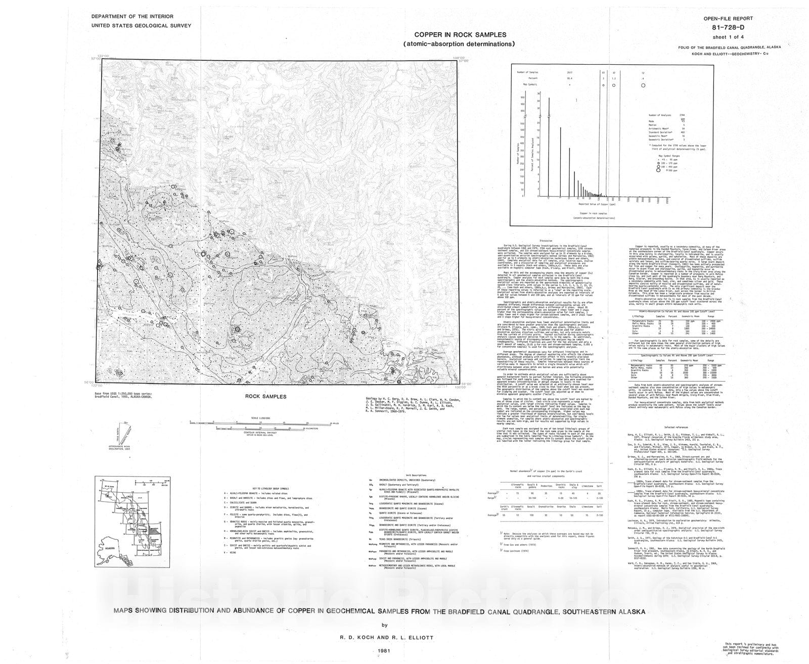 Map : Maps showing distribution and abundance of copper in geochemical samples from the Bradfield Canal quadrangle, southeastern Alaska, 1981 Cartography Wall Art :