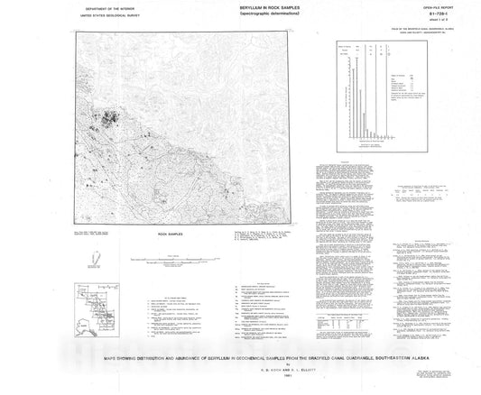 Map : Maps showing distribution and abundance of beryllium in geochemical samples from the Bradfield Canal quadrangle, southeastern Alaska, 1981 Cartography Wall Art :