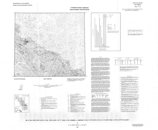 Map : Maps showing distribution and abundance of yittrium in geochemical samples from the Bradfield Canal quadrangle, southeastern Alaska, 1981 Cartography Wall Art :