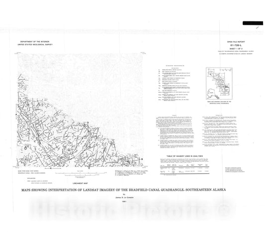 Map : Maps showing interpretation of Landsat imagery of the Bradfield Canal quadrangle, southeastern Alaska, 1981 Cartography Wall Art :