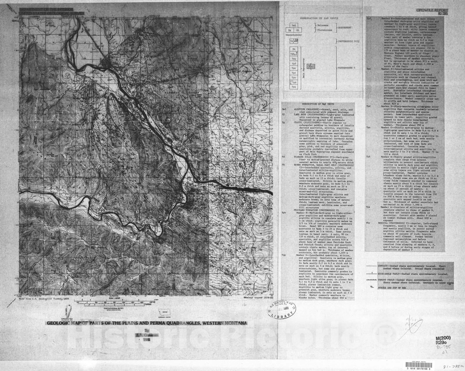 Map : Geologic map of parts of the Plains and Perma quadrangles, western Montana, 1981 Cartography Wall Art :