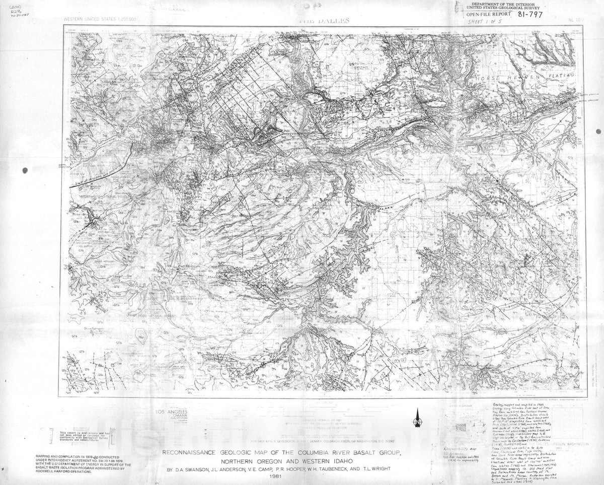Map : Reconnaissance geologic map of the Columbia River Basalt Group, northern Oregon and western Idaho, 1981 Cartography Wall Art :