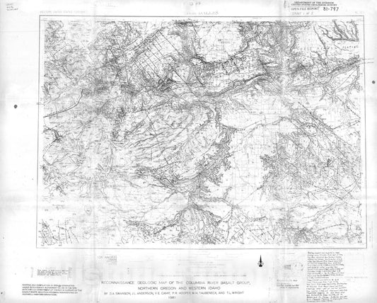 Map : Reconnaissance geologic map of the Columbia River Basalt Group, northern Oregon and western Idaho, 1981 Cartography Wall Art :