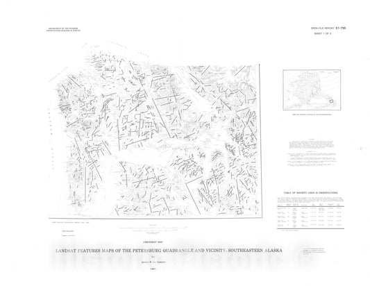 Map : Landsat features maps of the Petersburg quadrangle and vicinity, southeastern Alaska, 1981 Cartography Wall Art :