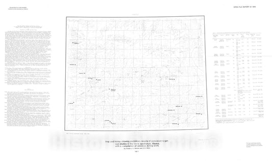 Map : Map and tables showing preliminary results of potassium-argon age studies in the Circle quadrangle, Alaska, with a compilation of dating work, 1981 Cartography Wall Art :