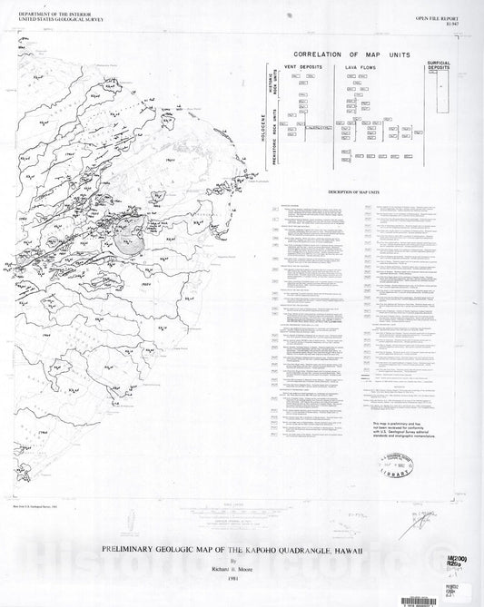 Map : Preliminary geologic map of the Kapoho quadrangle, Hawaii, 1981 Cartography Wall Art :