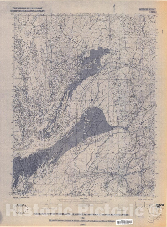Map : Geologic map of the Beaver fifteen minute quadrangle, Beaver County, Utah, 1981 Cartography Wall Art :