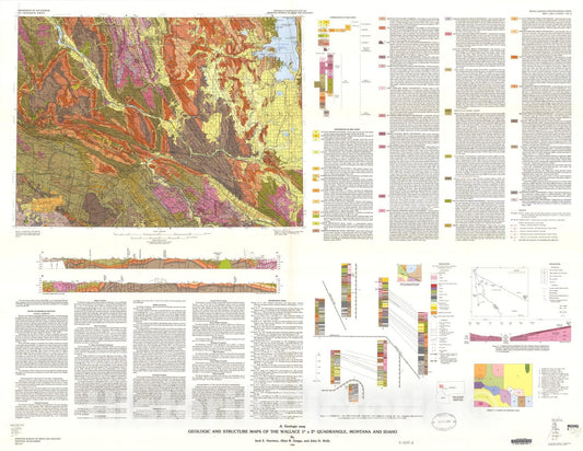 Map : Geologic and structure maps of the Wallace one degree x two degrees quadrangle, Montana and Idaho, one986 Cartography Wall Art :