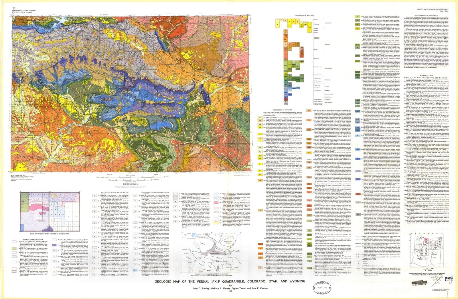 Map : Geologic map of the Vernal one degree x two degrees quadrangle, Colorado, Utah, and Wyoming, one985 Cartography Wall Art :