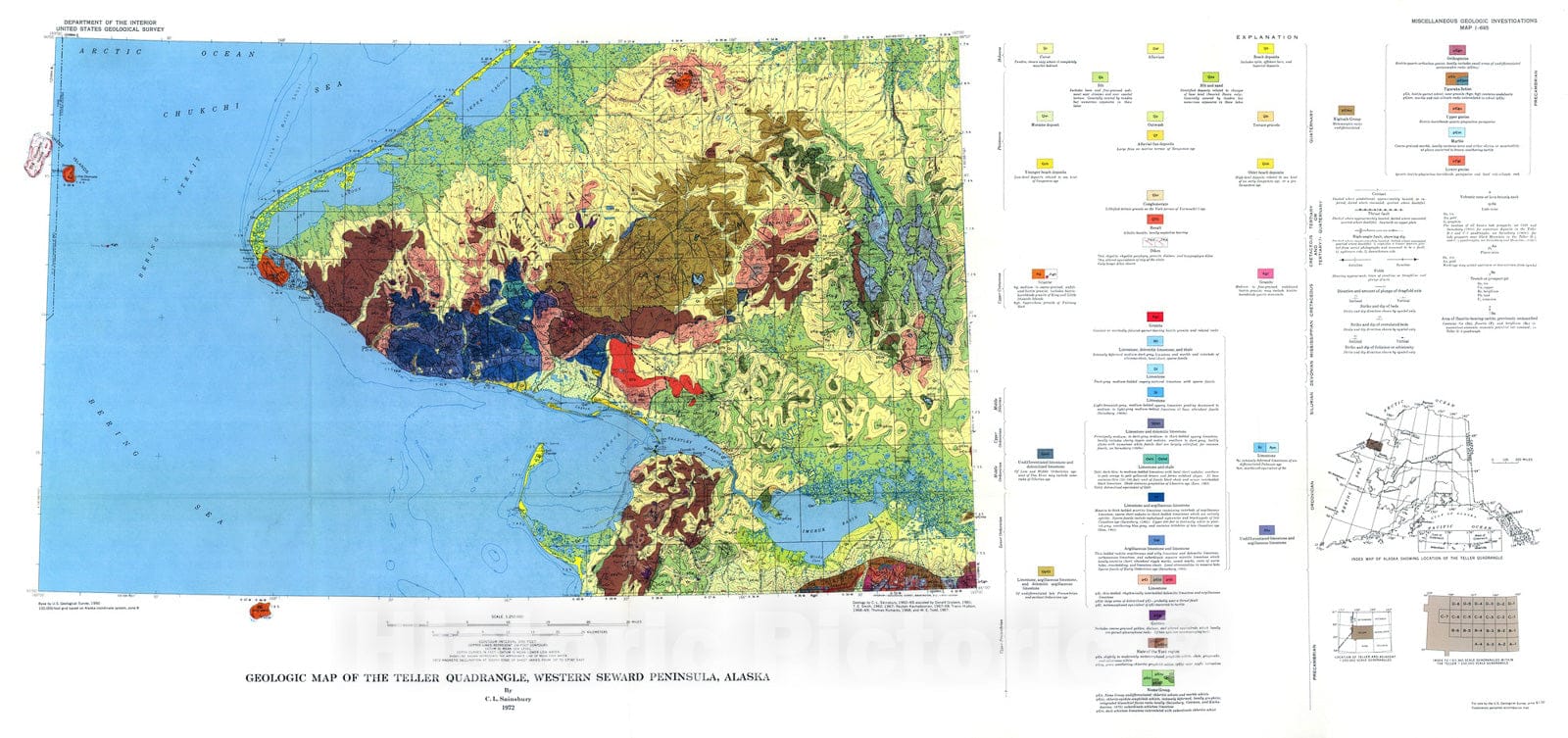 Map : Geologic map of the Teller quadrangle, western Seward Peninsula, Alaska, 1972 Cartography Wall Art :