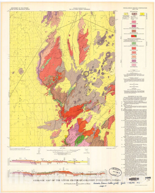 Map : Geologic map of the Lunar Crater quadrangle, Nye County, Nevada, 1972 Cartography Wall Art :