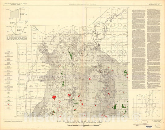 Map : Map of the Berea sand of northern Ohio, 1949 Cartography Wall Art :