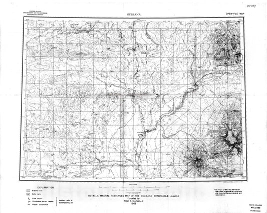 Map : Metallic mineral resources map of the Gulkana quadrangle, Alaska, 1969 Cartography Wall Art :