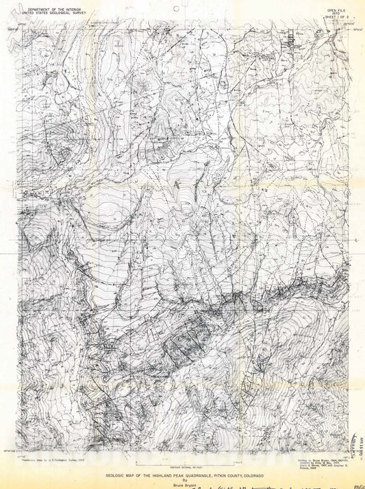 Map : Geologic map of the Highland Peak quadrangle, Pitkin County, Colorado, 1970 Cartography Wall Art :