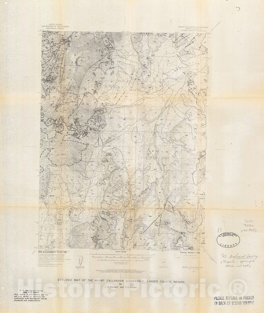 Map : Geologic map of the Mount Callaghan quadrangle, Lander County, Nevada, 1967 Cartography Wall Art :