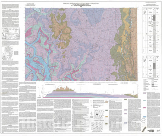 Map : Regional bedrock geology of the Bellefontaine, Ohio, thirty x sixty minute quadrangle, 1995 Cartography Wall Art :